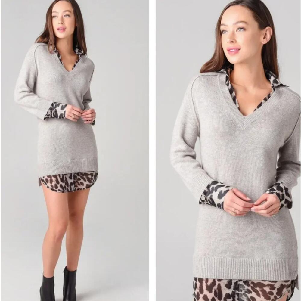 NWT Brochu Walker Layered Looker Dress Gray Leopard Cashmere Size Medium
